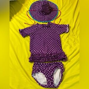 Purple Polka Dot Swimsuit Set with Hat